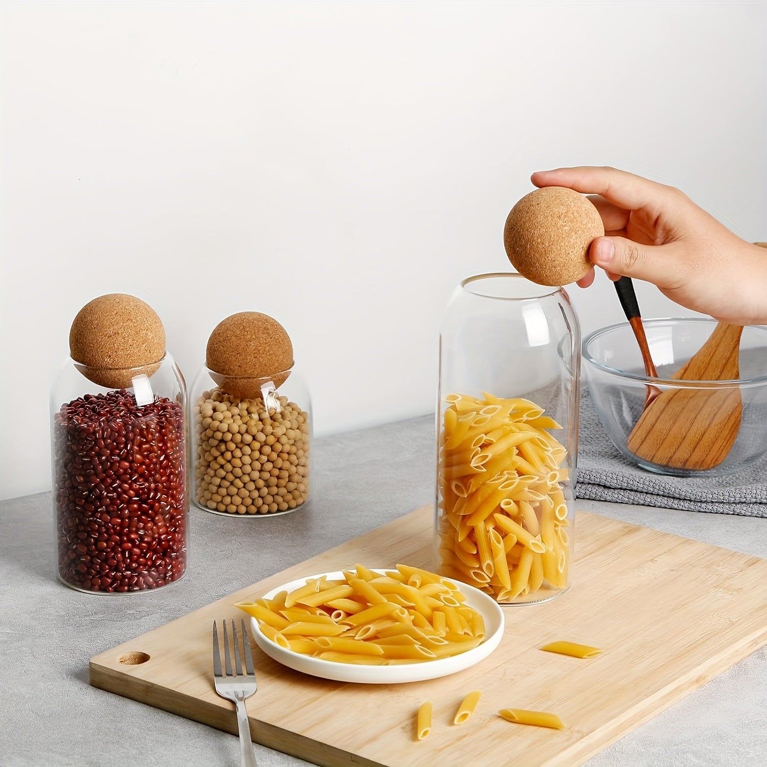 3pcs Glass Canister Set with Cork Ball Lids