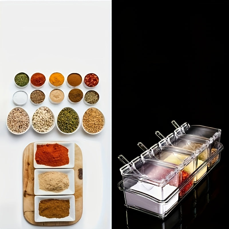 4-Grid Transparent Condiment Set with Spoons