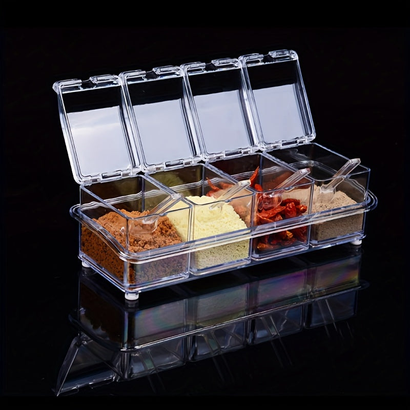 4-Grid Transparent Condiment Set with Spoons