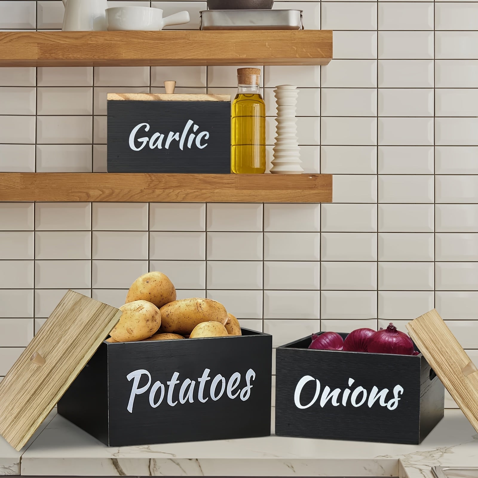 3pcs Wooden Kitchen Canister Set with Lids