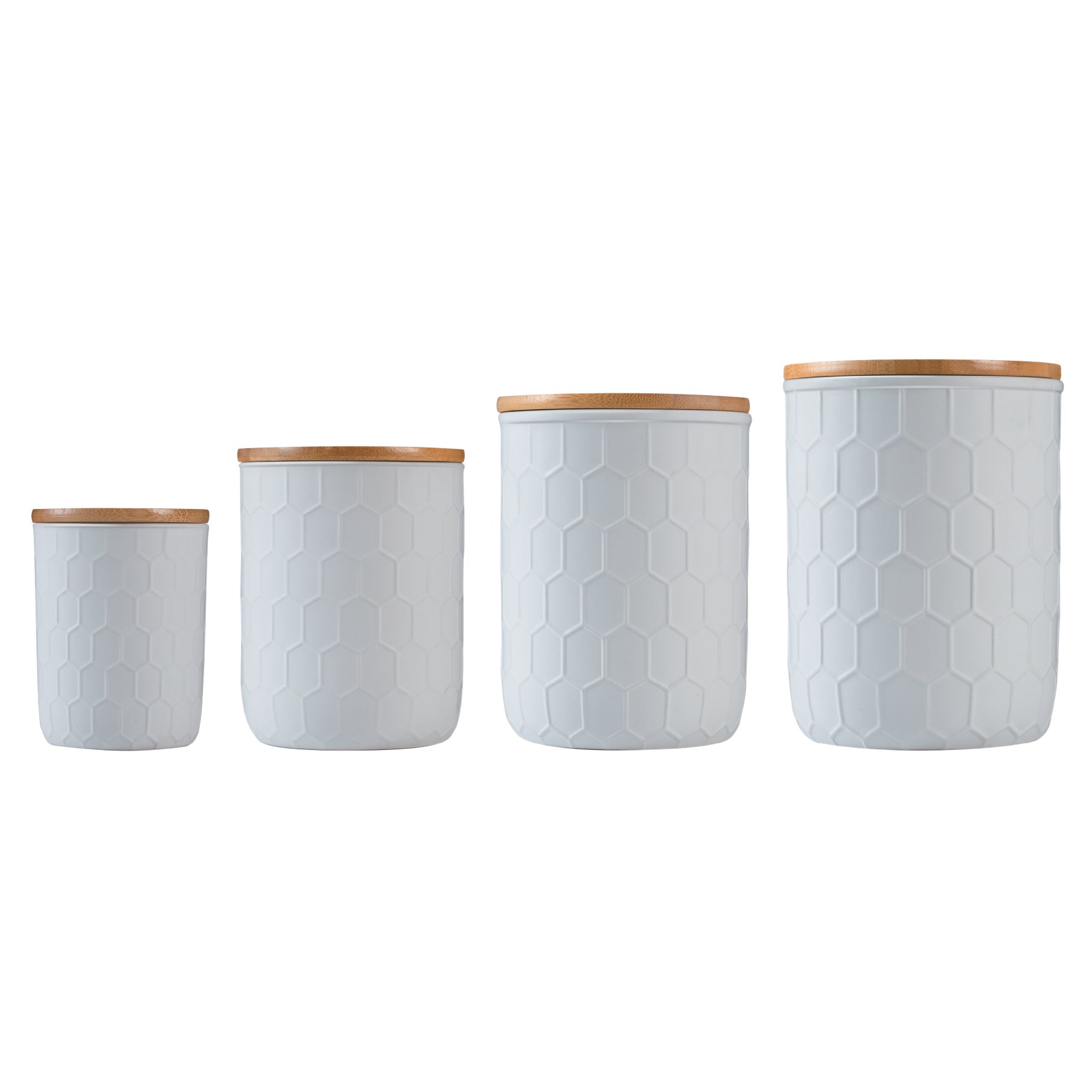 4 Pc Kitchen Ceramic Canister Set with air tight bamboo lid