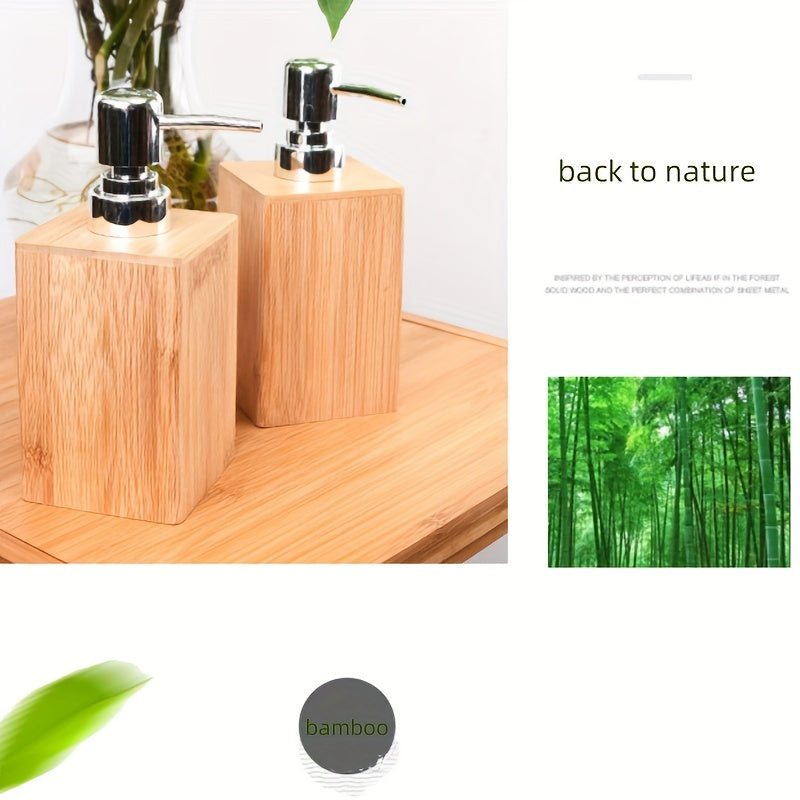 Eco-Friendly Bamboo Lotion Dispenser Set: Includes Shampoo, Bath Gel, Hand Sanitizer, and Press Type Sub Bottles for Organized Bathroom Storage