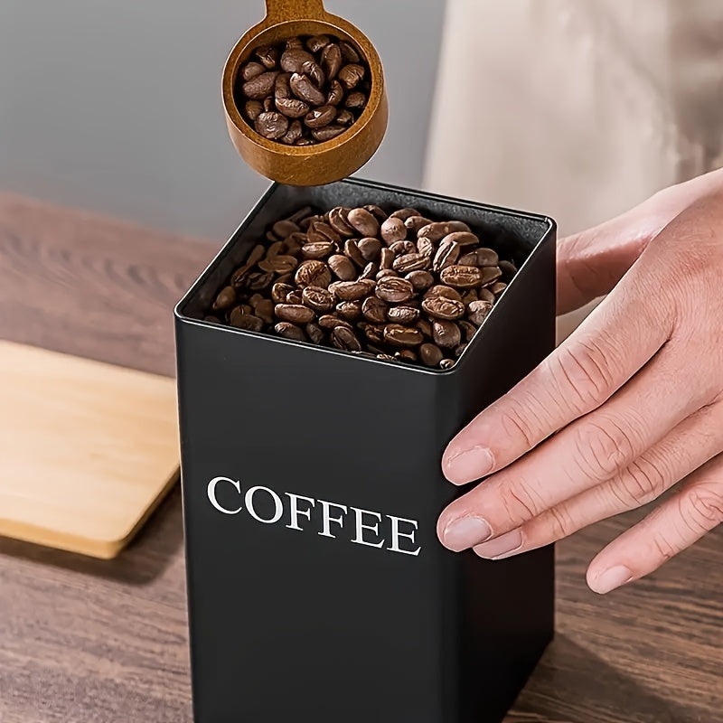 Set of 3 Cast Iron Kitchen Canisters with Wooden Lids - Engraved Label Storage Containers for Tea, Coffee, Sugar - Washable and Uncharged Metal Dispensers for Office and Dining, White Metal