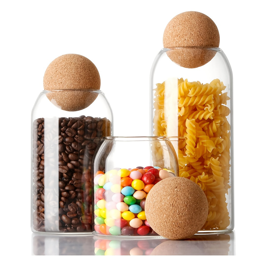 3pcs Glass Canister Set with Cork Ball Lids