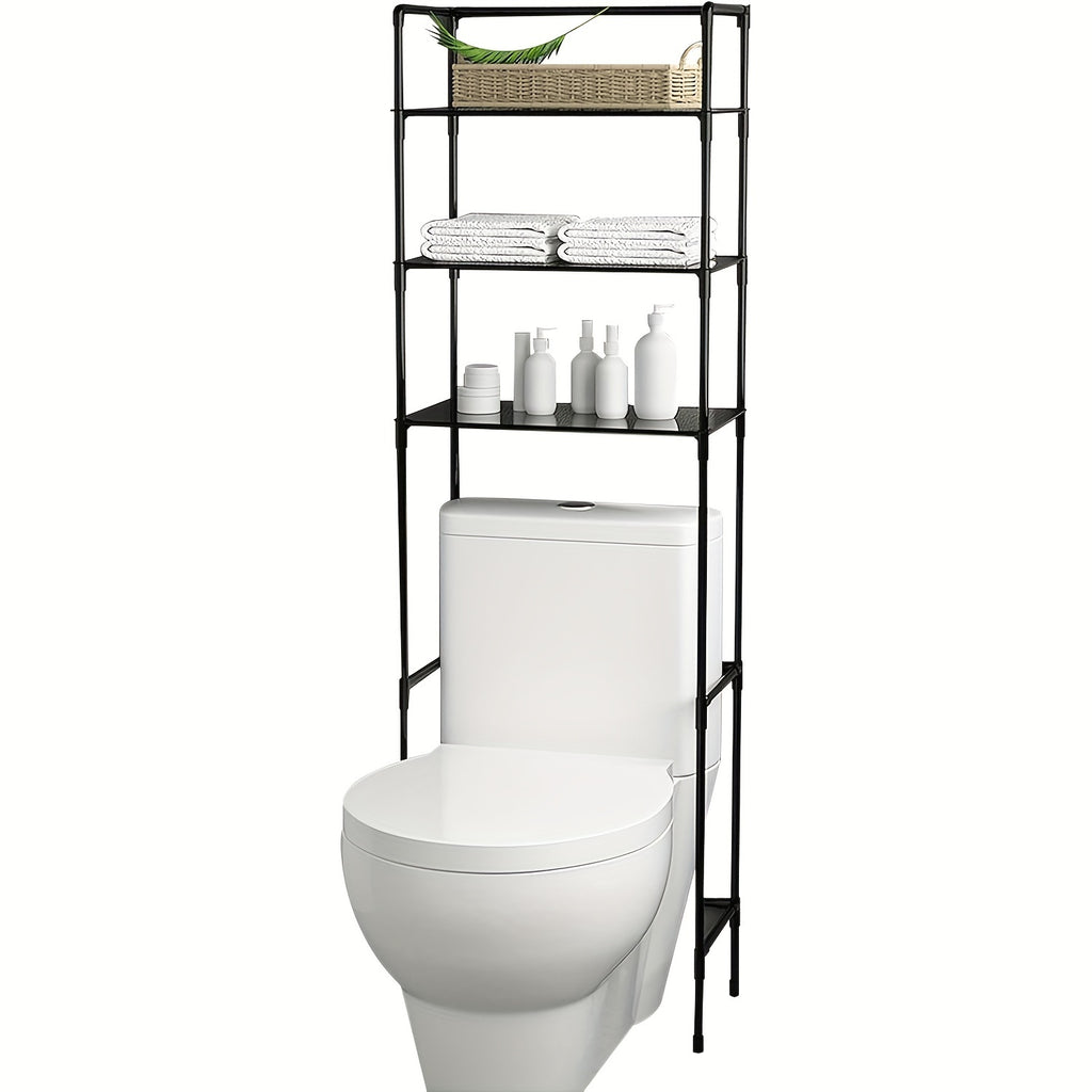 3-Tier Over-The-Toilet Bathroom Storage Rack with X-Shaped Bar, 1pc Cast Iron Recessed Shelf, Space-Saving Bathroom Organizer, Easy Assembly, 9.45" D x 25.59" W x 65.35" H