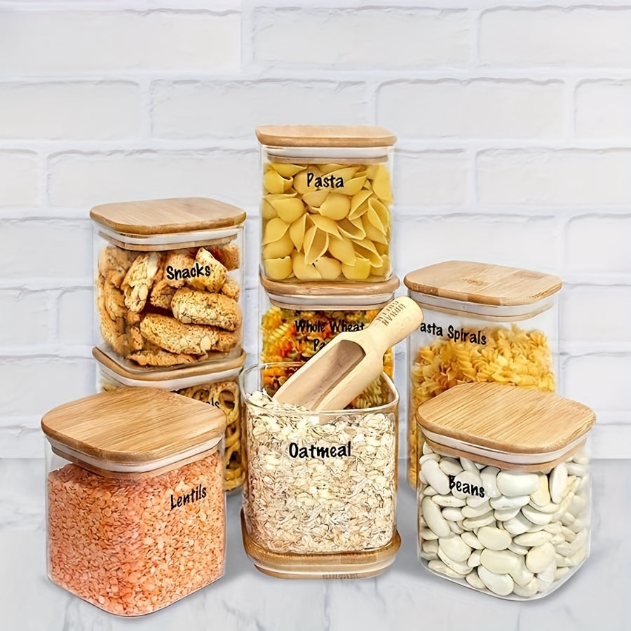 12pcs Square Glass Spice Jars with Bamboo Lids