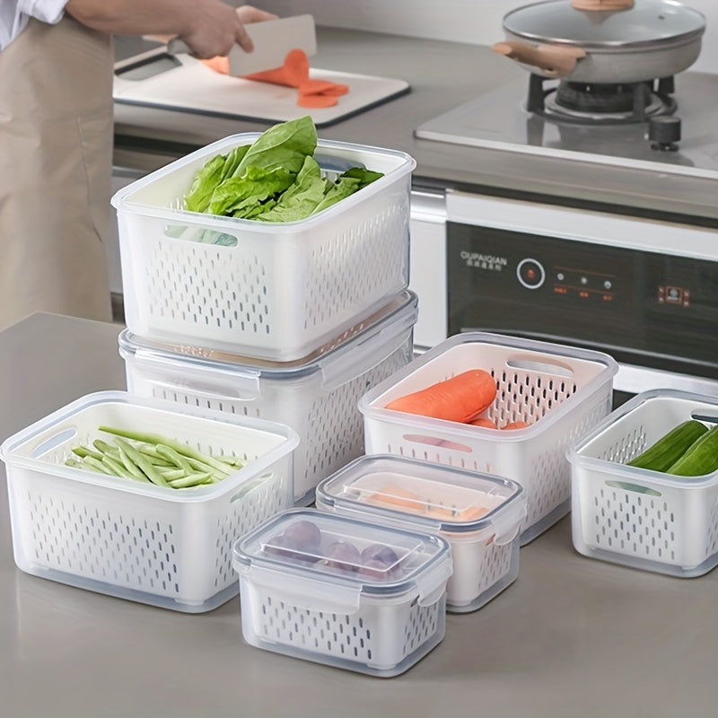 6-Piece Set Stackable Refrigerator Storage Bins with Removable Drain Baskets