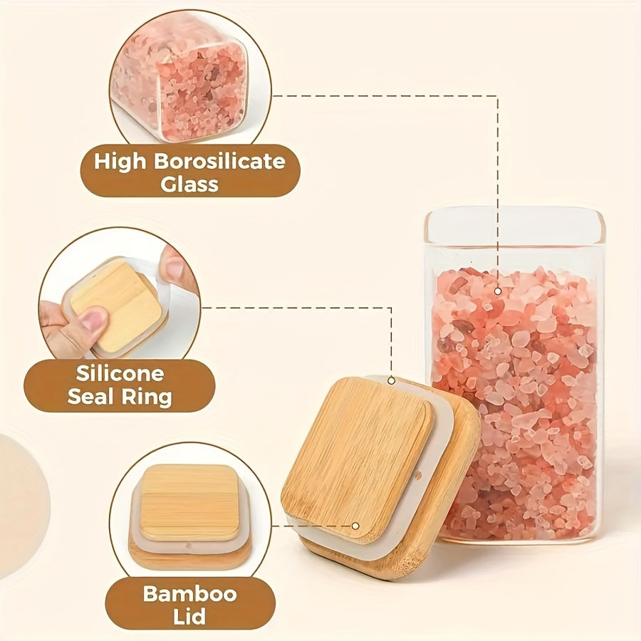 12pcs Square Glass Spice Jars with Bamboo Lids