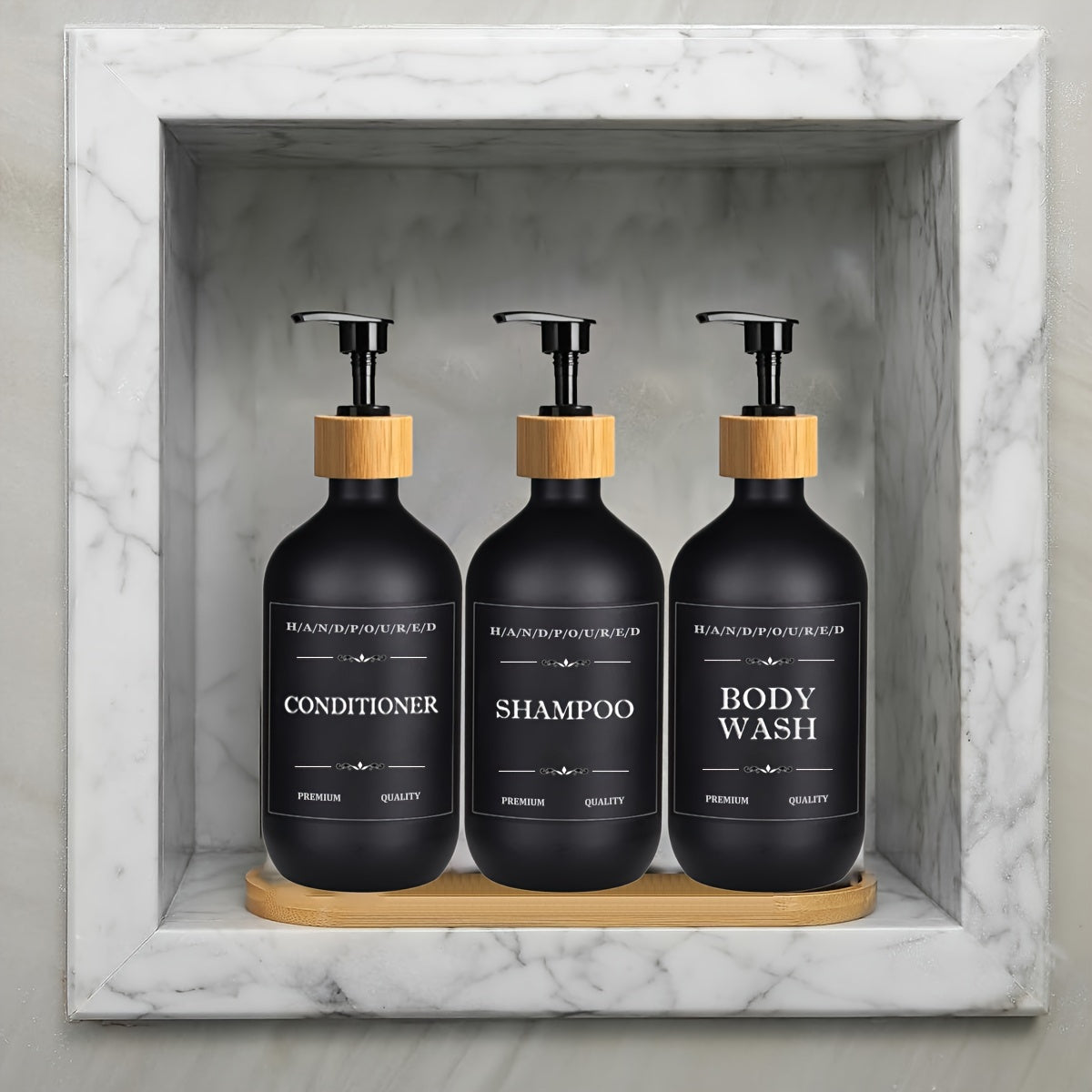 500ml Three-piece Set Bathroom Soap Dispenser Shampoo Conditioner Dispensing Bottle Body Lotion Storage Bottle with Labels
