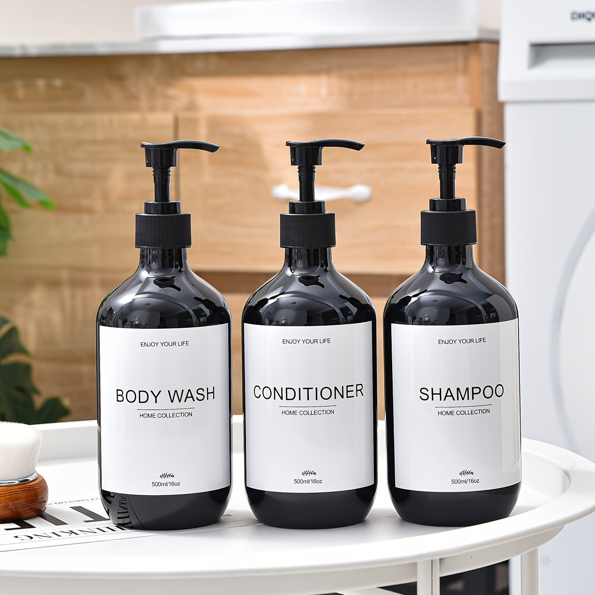 3pcs 500ml Refillable Shampoo Bottle Set, Pump Conditioner Bottles, Bathroom Shower Dispenser, Empty