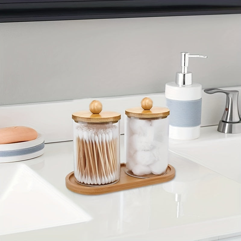 2pcs Holder Dispenser With Bamboo Lids & Tray