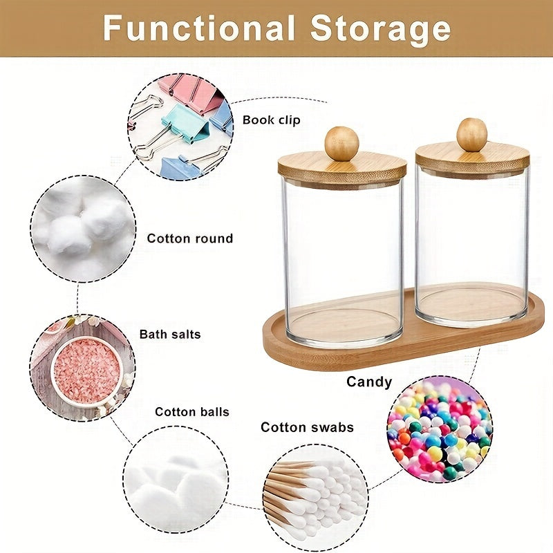 2pcs Holder Dispenser With Bamboo Lids & Tray