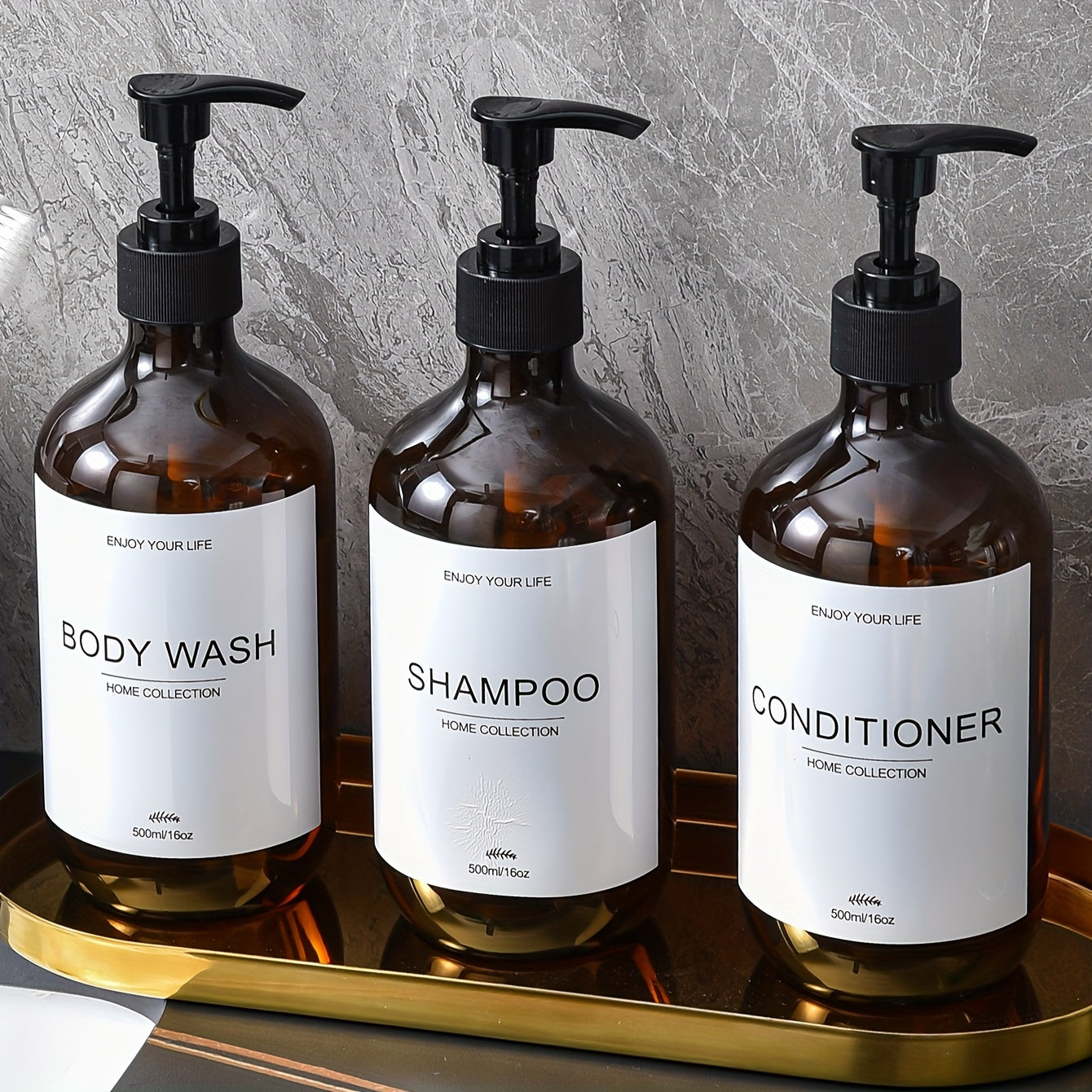 3pcs 500ml Refillable Shampoo Bottle Set, Pump Conditioner Bottles, Bathroom Shower Dispenser, Empty