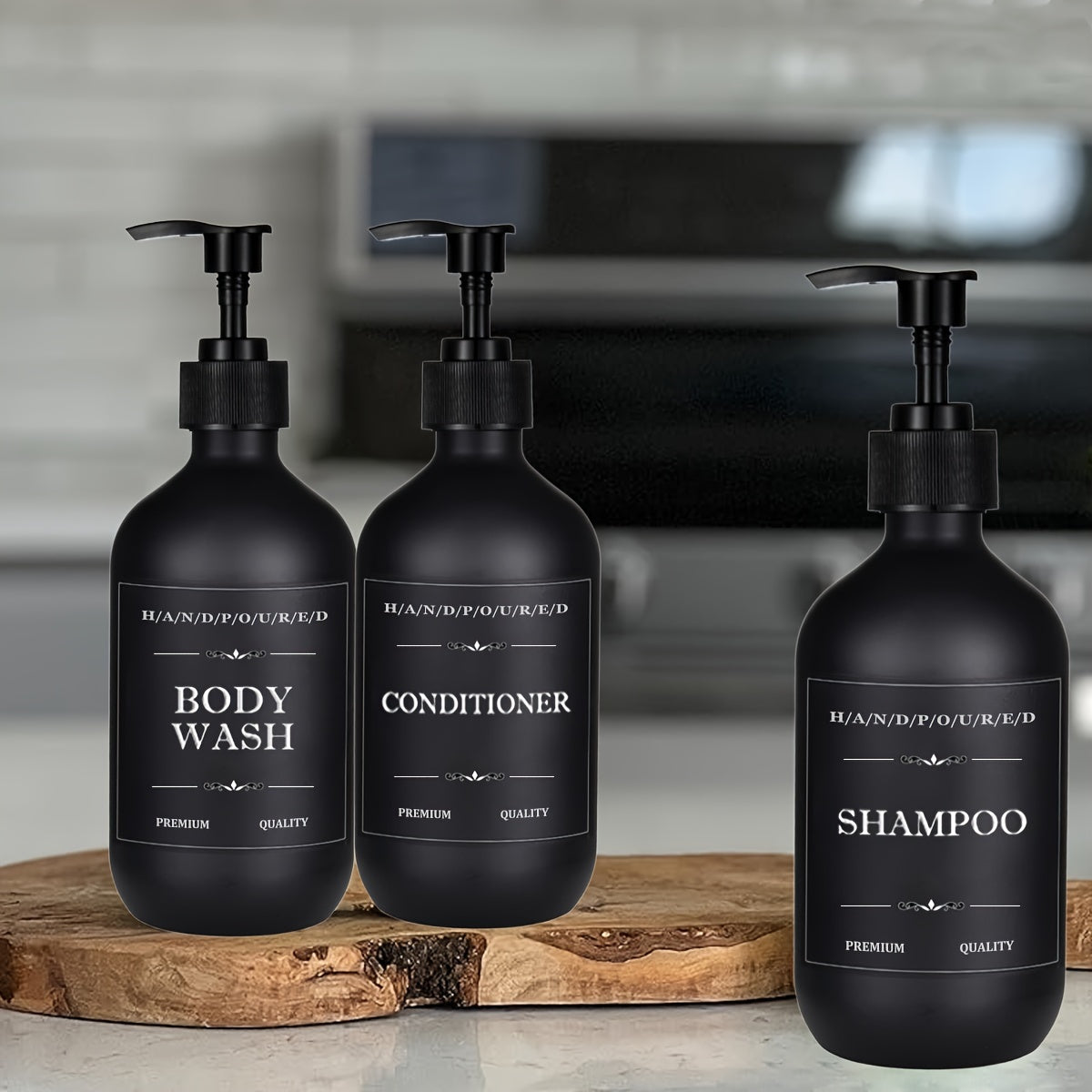 500ml Three-piece Set Bathroom Soap Dispenser Shampoo Conditioner Dispensing Bottle Body Lotion Storage Bottle with Labels