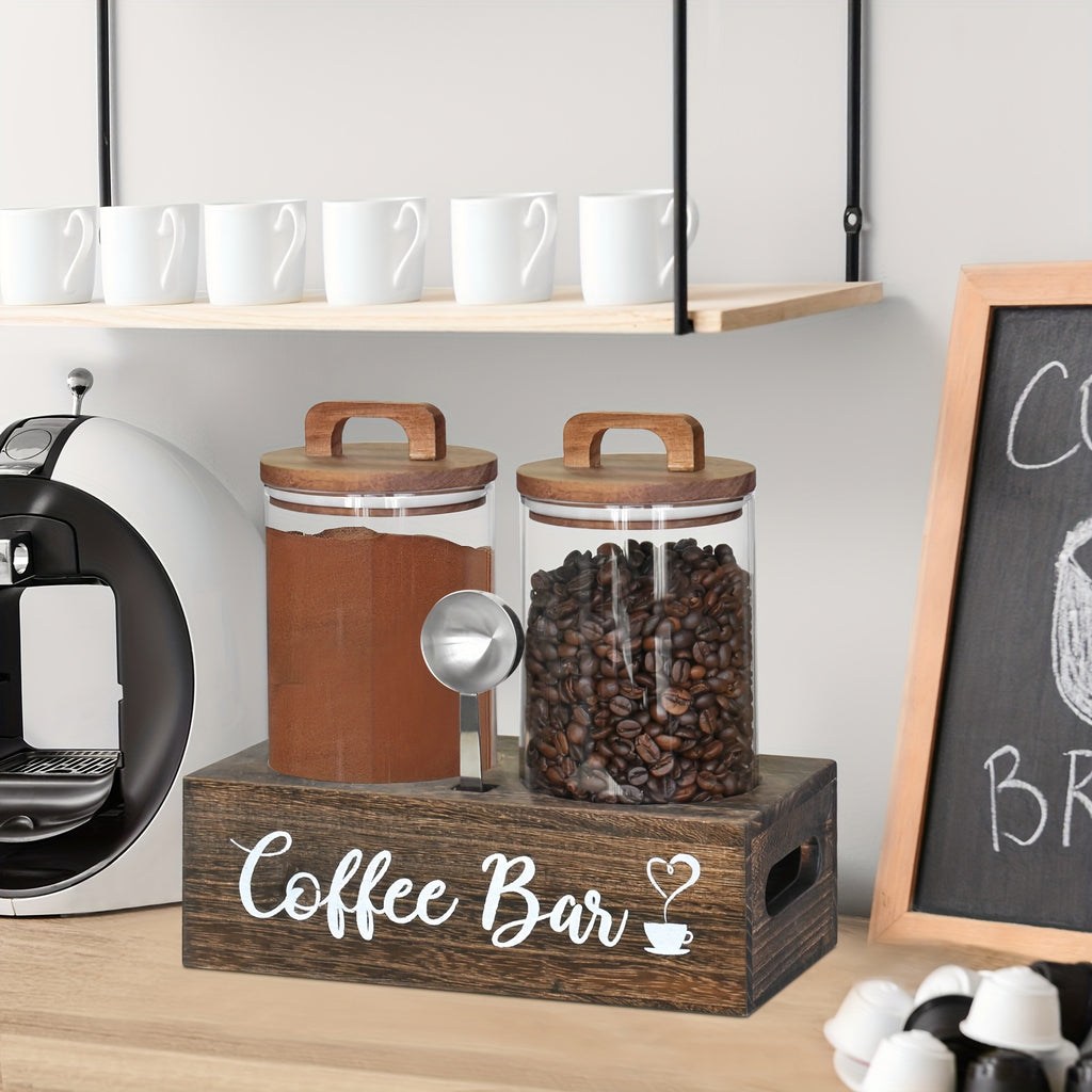 Glass Storage Jars with Spoon, Glass Coffee Bean Storage Containers, Airtight Sealed Jar Canisters Bamboo Lids with Scoop for Coffee Bean, Ground Coffee, Brown Sugar, Nuts, Loose Tea