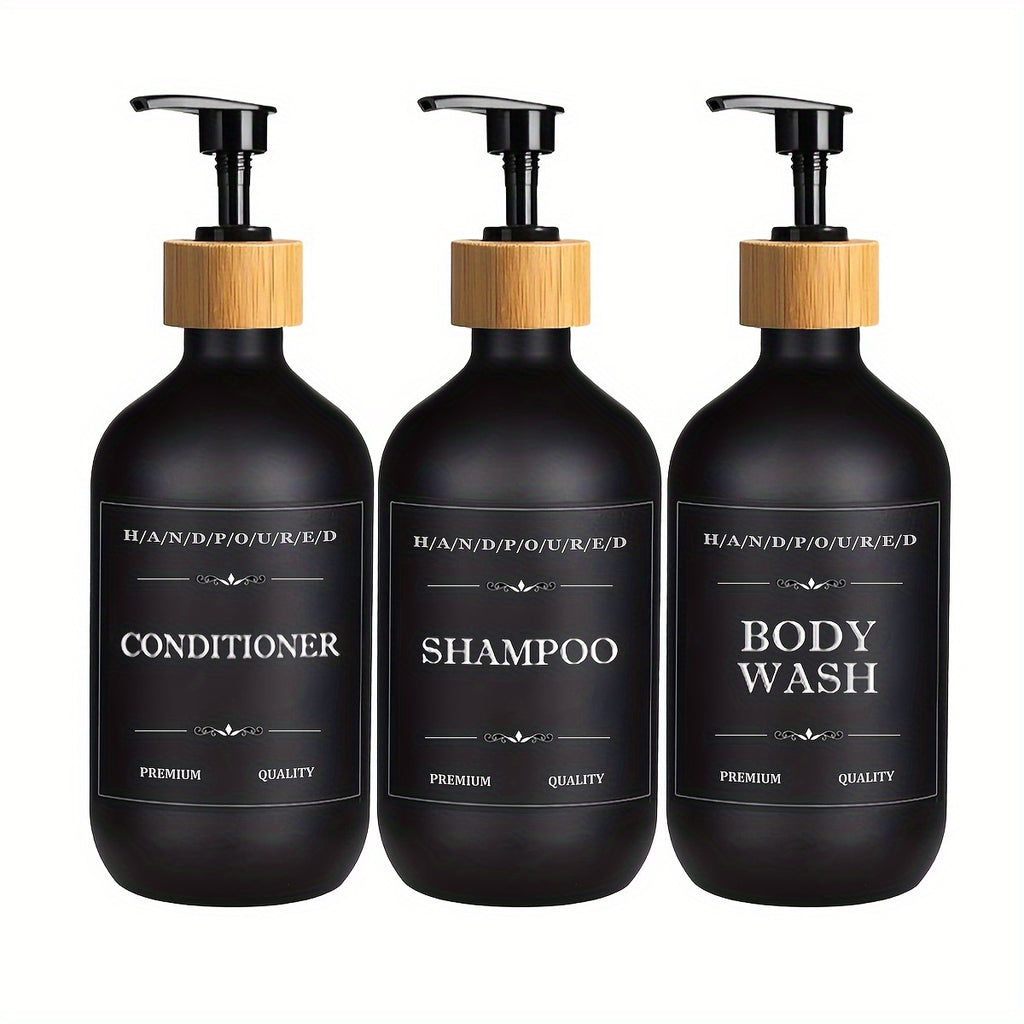 500ml Three-piece Set Bathroom Soap Dispenser Shampoo Conditioner Dispensing Bottle Body Lotion Storage Bottle with Labels
