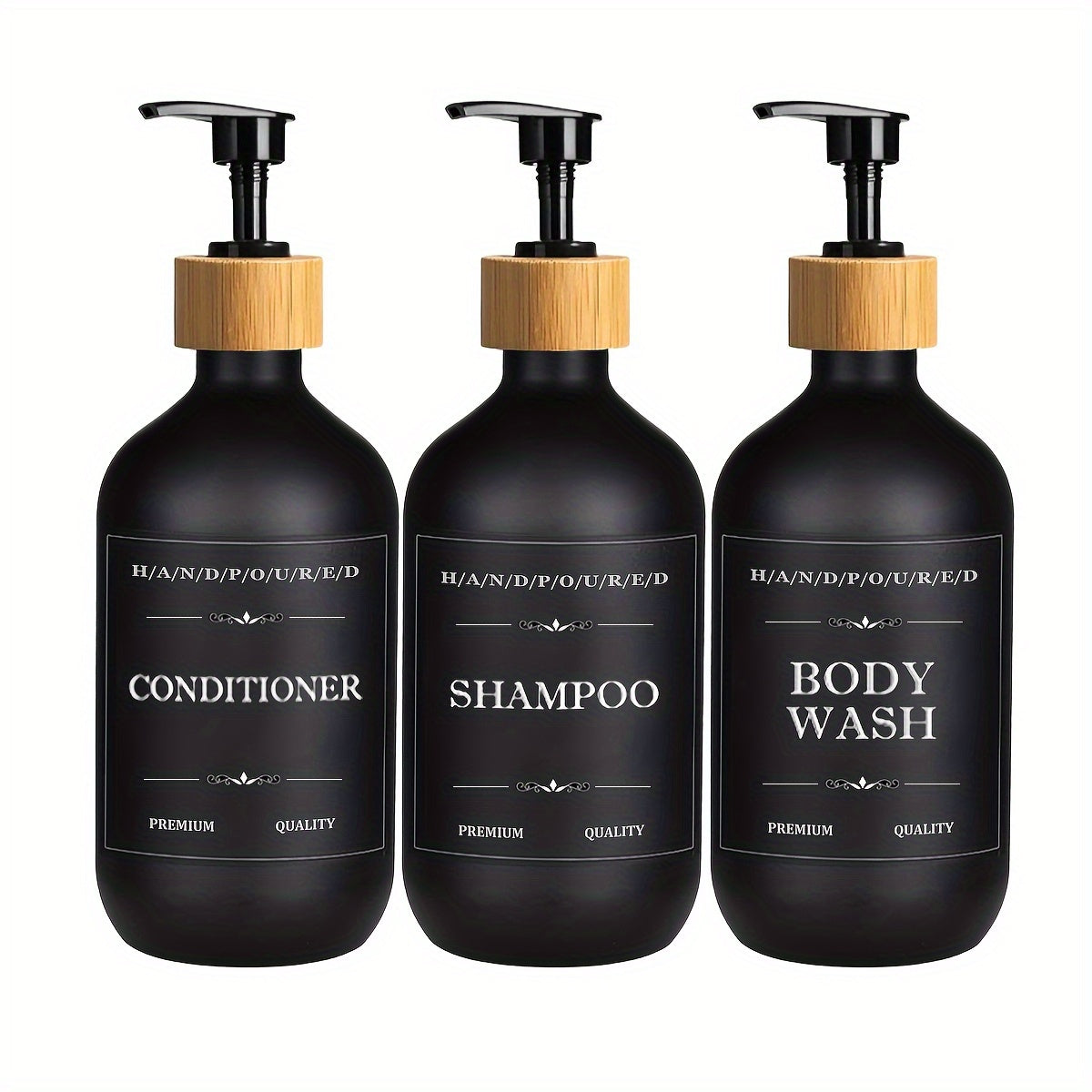 500ml Three-piece Set Bathroom Soap Dispenser Shampoo Conditioner Dispensing Bottle Body Lotion Storage Bottle with Labels