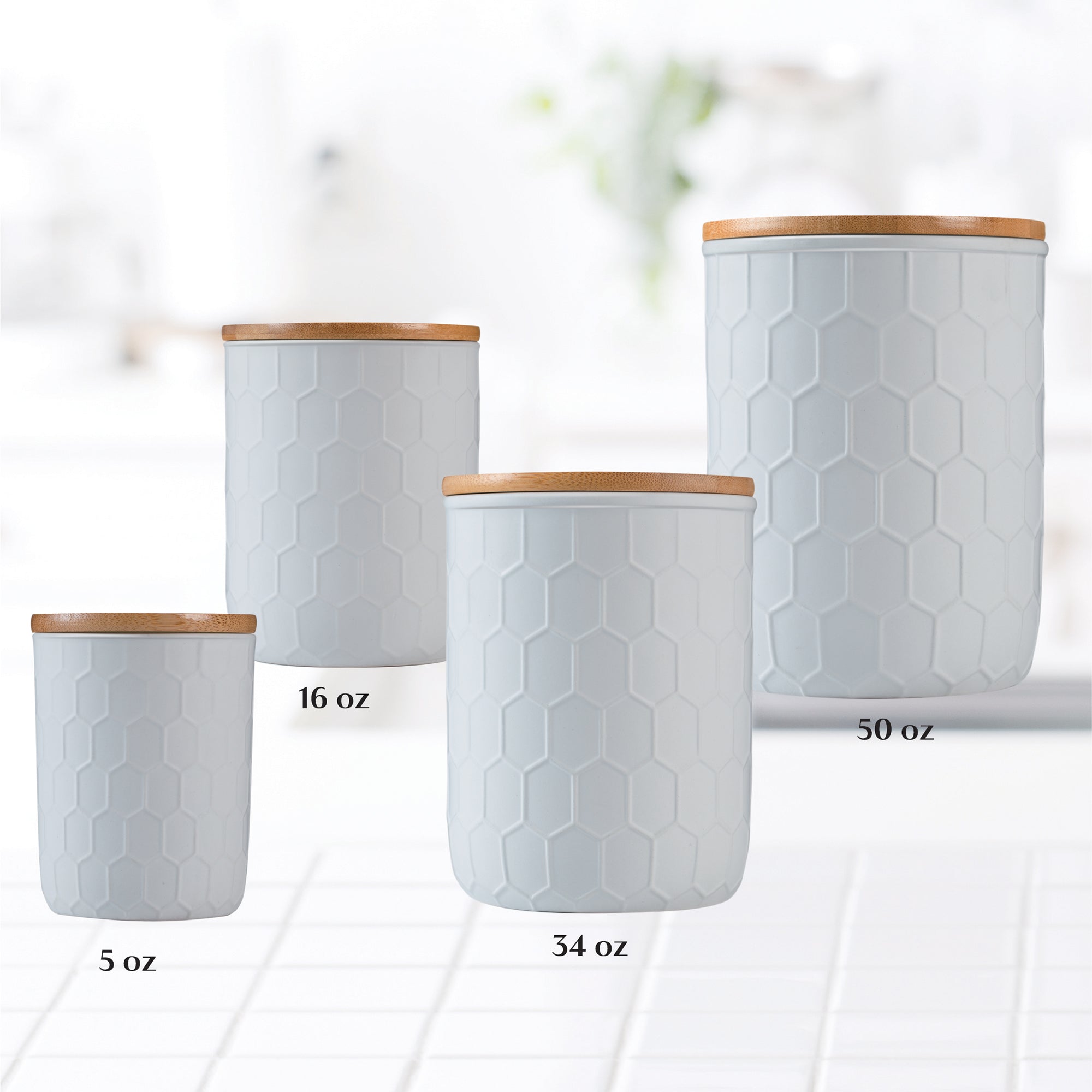 4 Pc Kitchen Ceramic Canister Set with air tight bamboo lid