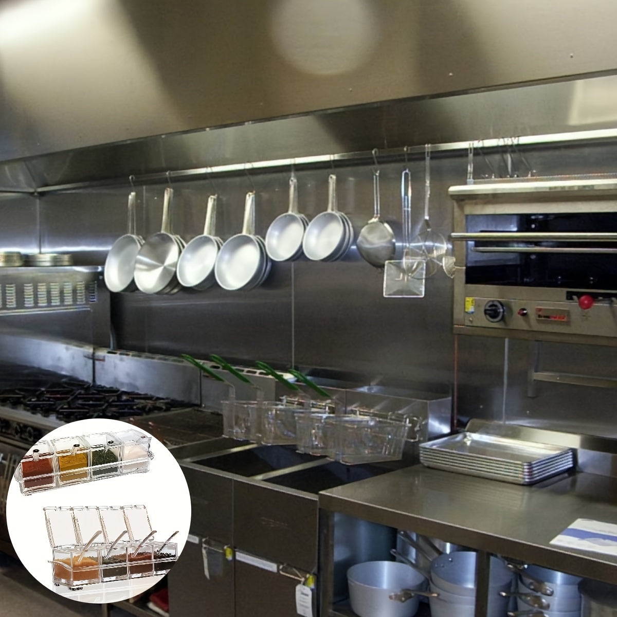 4-Grid Transparent Condiment Set with Spoons