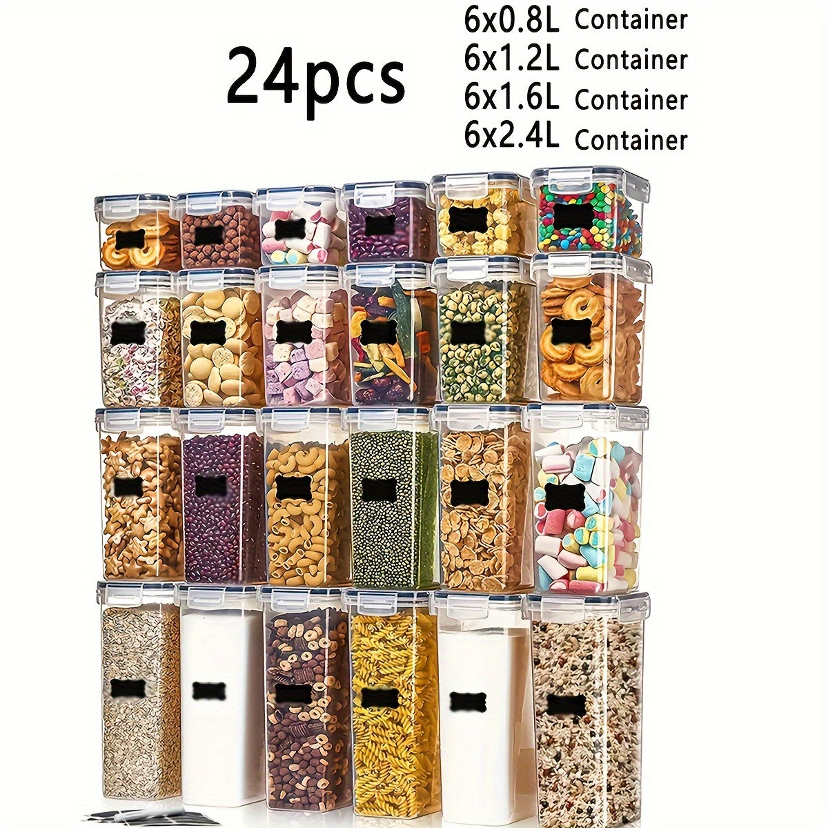 24pcs Large Capacity Airtight Food Storage Containers with Lids - BPA-Free, Dishwasher Safe, Labeled, and Marked - Perfect for Organizing and Storing Dry Food, Grains, Pasta, Flour, Sugar, and Lactose-Free Products