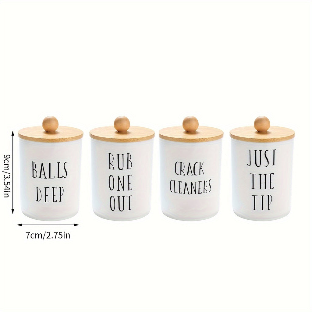 [4pcs Boho Chic Swab Holder Set] 4pcs Boho Chic Swab Holder Set with Lids - 10oz White Plastic Canisters for Bathroom Organization, Perfect for Swabs, Balls, Pads & Floss, Storage Accessories, Vanity Essential Containers