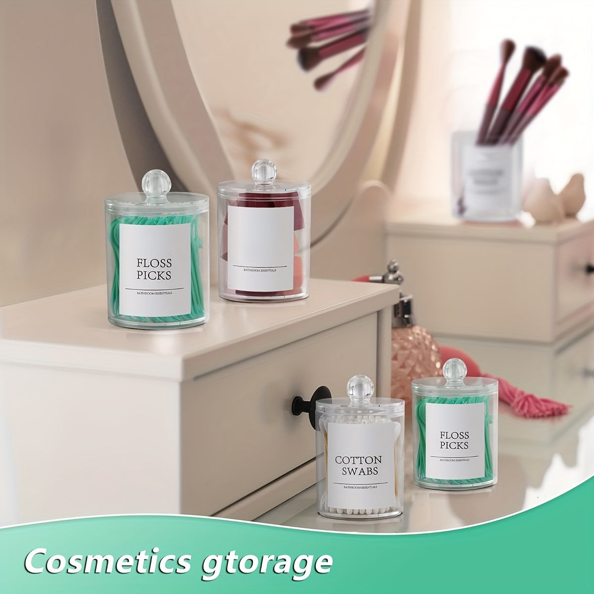 4 PCS Bathroom Accessory Set, Bathroom Organizers and Storage, Bathroom Decor, Home Decor, Bathroom Storage and Organization, Straw Rack for Cotton Balls, Cotton Swabs, Cotton Round Pads, Floss Sticks