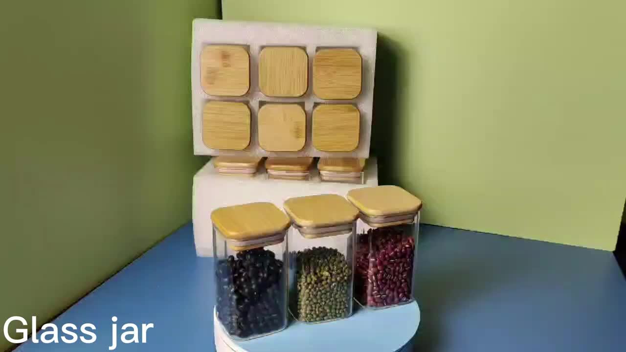 12pcs Square Glass Spice Jars with Bamboo Lids