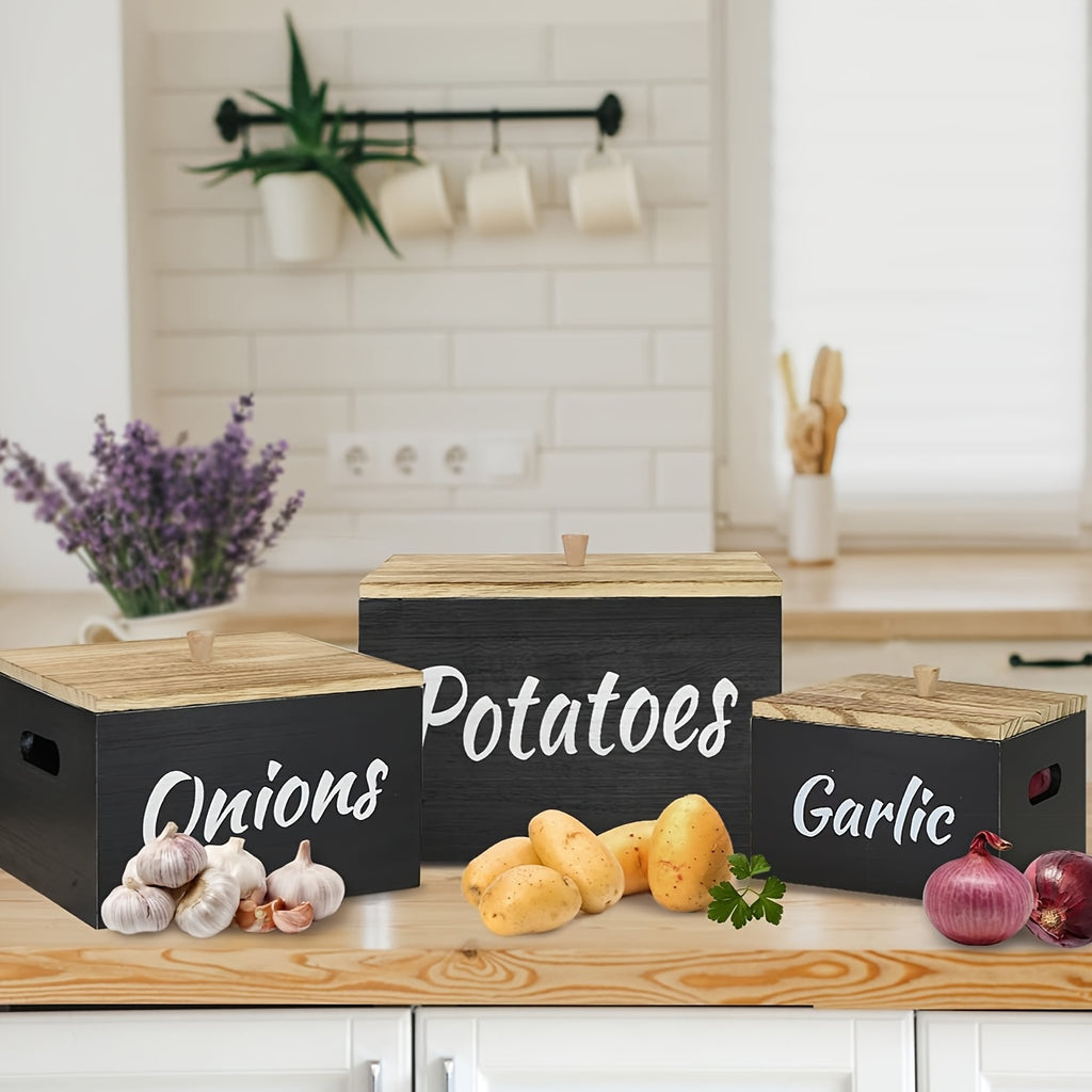 3pcs Wooden Kitchen Canister Set with Lids