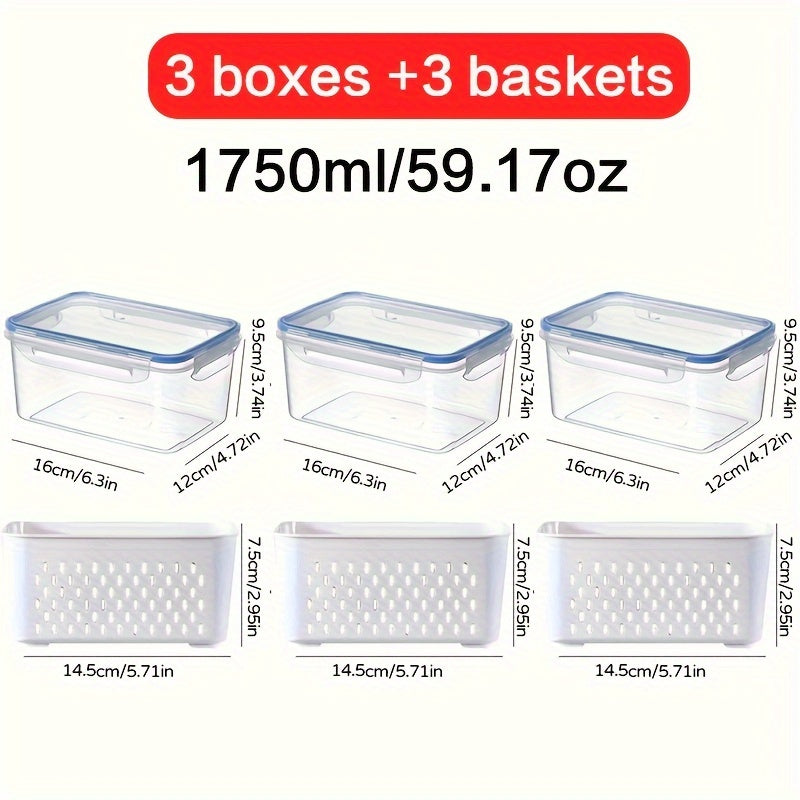 6-Piece Set Stackable Refrigerator Storage Bins with Removable Drain Baskets