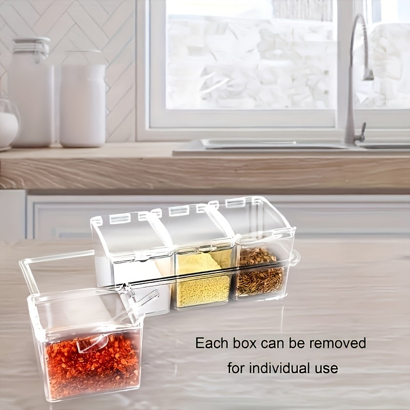 4-Grid Transparent Condiment Set with Spoons