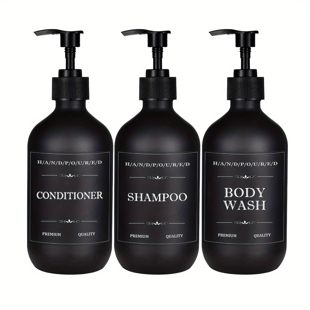 500ml Three-piece Set Bathroom Soap Dispenser Shampoo Conditioner Dispensing Bottle Body Lotion Storage Bottle with Labels