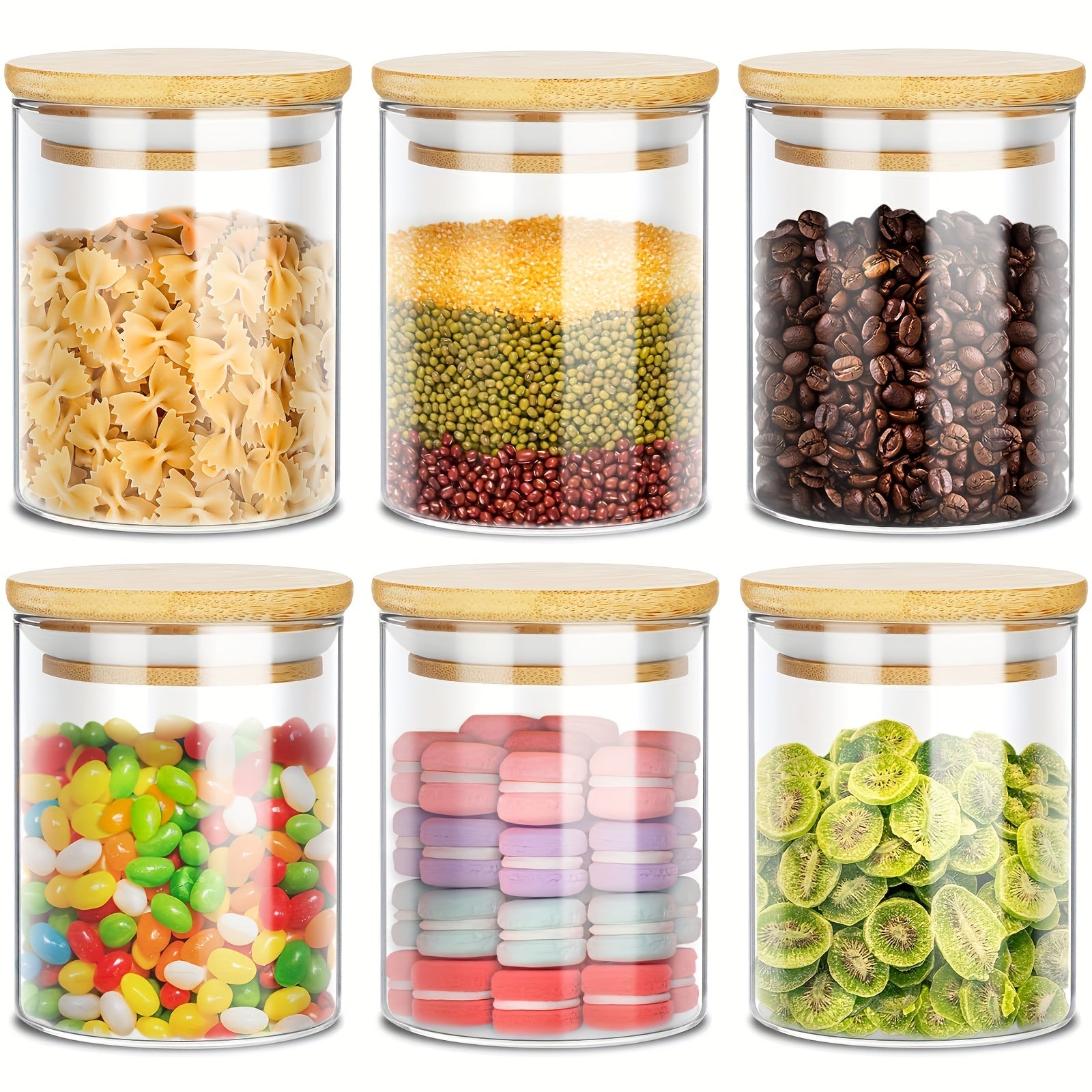6 PCS Glass Jars with Bamboo Lids
