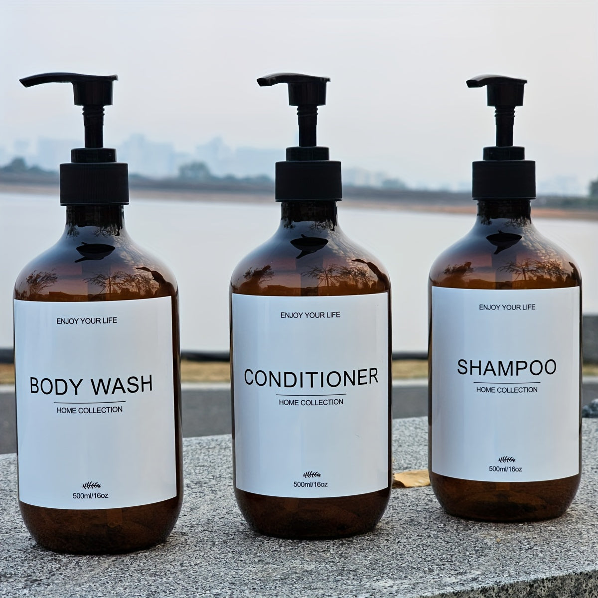 3pcs 500ml Refillable Shampoo Bottle Set, Pump Conditioner Bottles, Bathroom Shower Dispenser, Empty