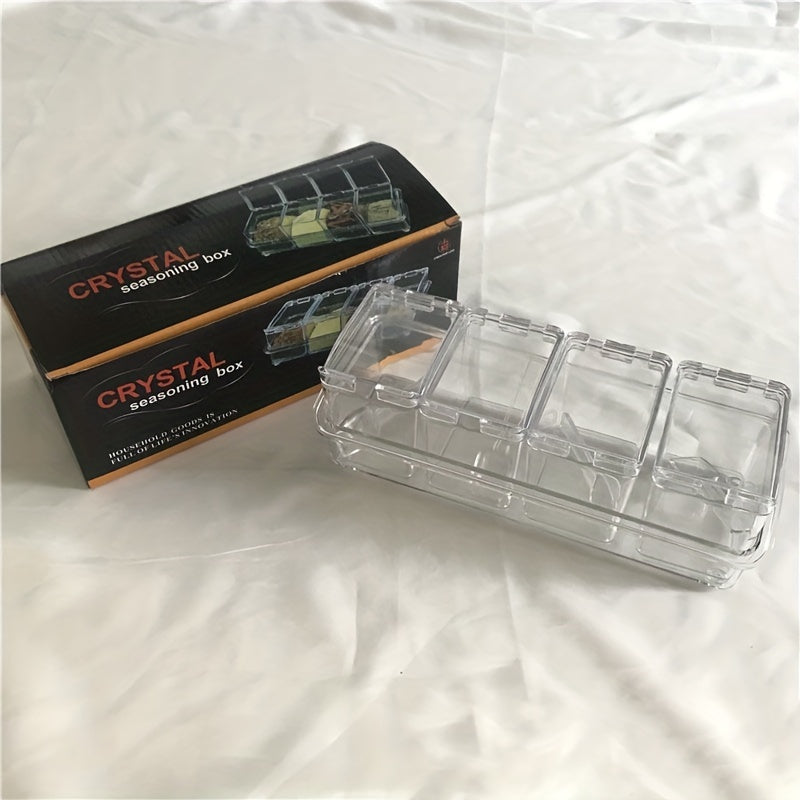 4-Grid Transparent Condiment Set with Spoons