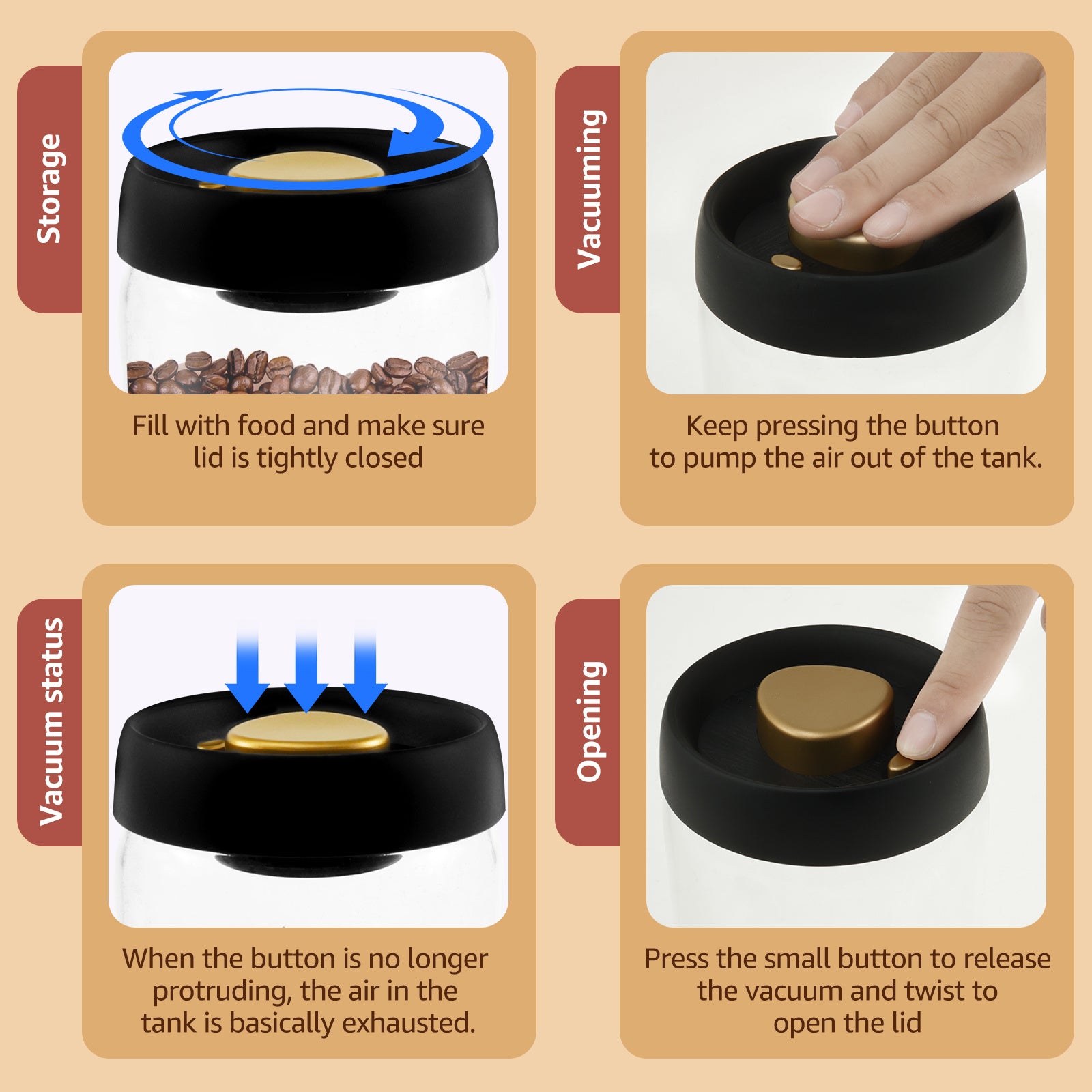 2pcs Vacuum Seal Glass Canisters