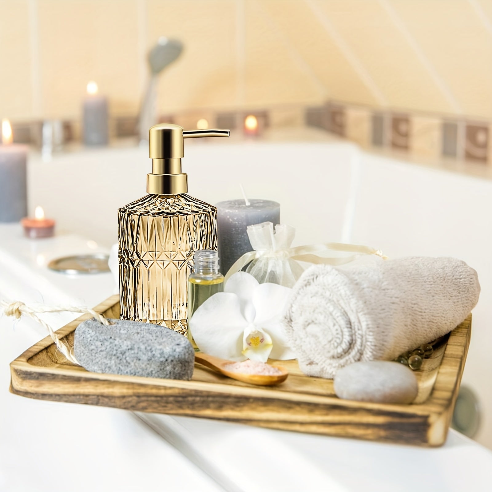 5pcs/set Light Luxury Bathroom Accessory Set, Tumbler, Cotton Swab Jars, Soap Dish, Soap Dispenser And Toothbrush Holder Set, Retro-Modern Bathroom Decor Sets, Great Gift Set For Holiday