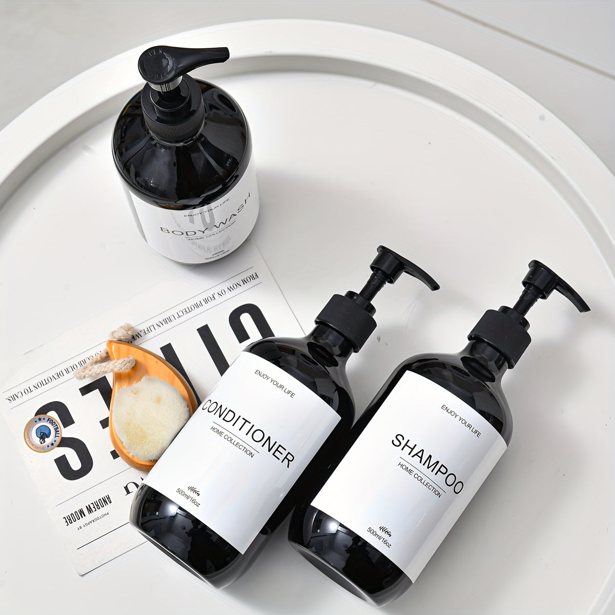 3pcs 500ml Refillable Shampoo Bottle Set, Pump Conditioner Bottles, Bathroom Shower Dispenser, Empty