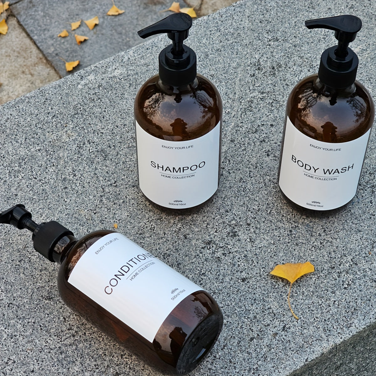 3pcs 500ml Refillable Shampoo Bottle Set, Pump Conditioner Bottles, Bathroom Shower Dispenser, Empty