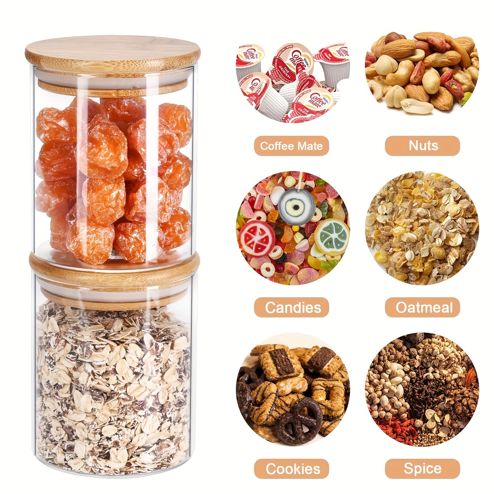 6 PCS Glass Jars with Bamboo Lids