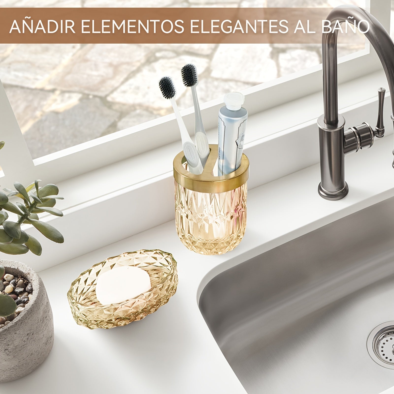 5pcs/set Light Luxury Bathroom Accessory Set, Tumbler, Cotton Swab Jars, Soap Dish, Soap Dispenser And Toothbrush Holder Set, Retro-Modern Bathroom Decor Sets, Great Gift Set For Holiday