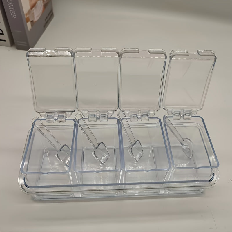 4-Grid Transparent Condiment Set with Spoons